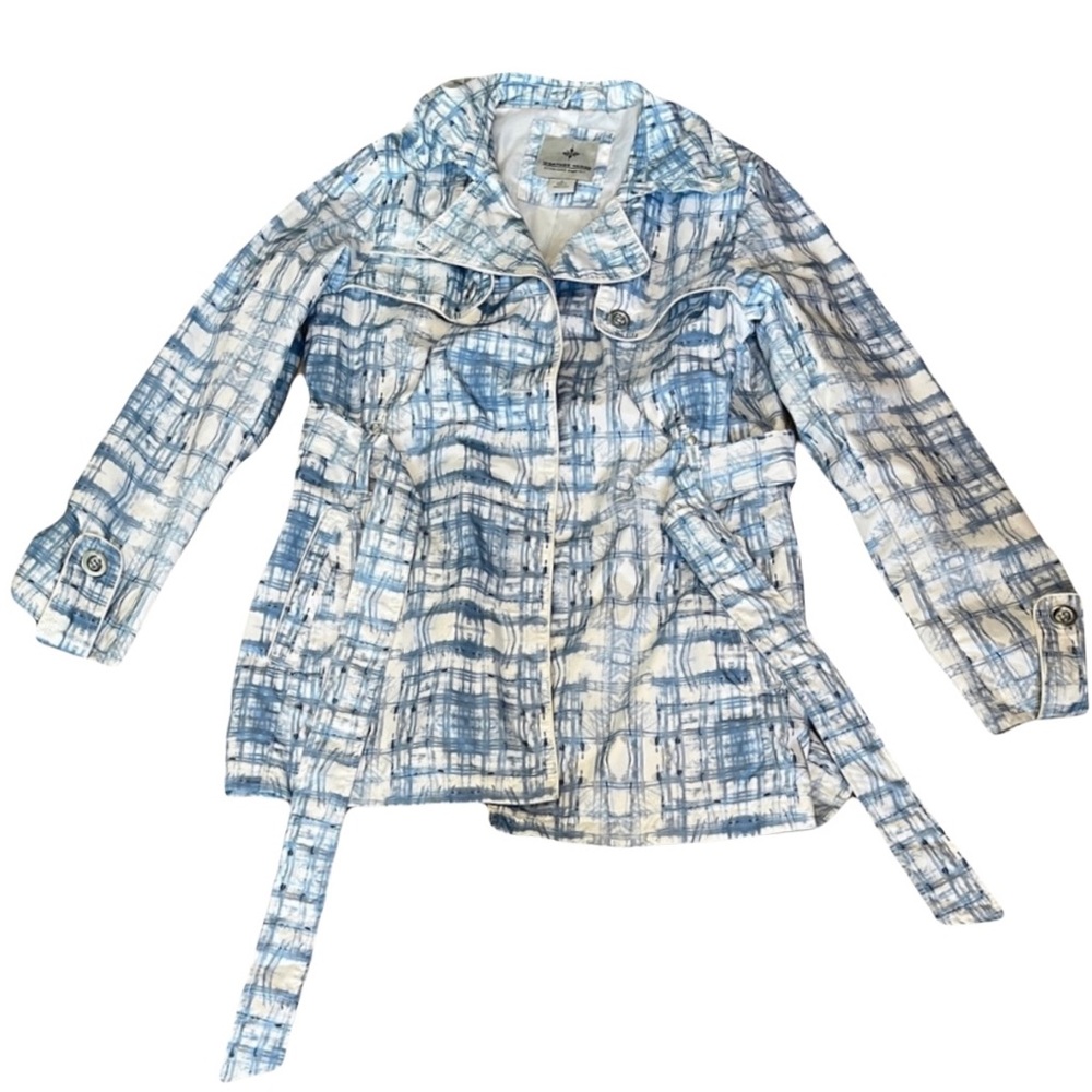 Weather Tamer Baby Blue /White Swirl Trench Rubber Raincoat SzM
